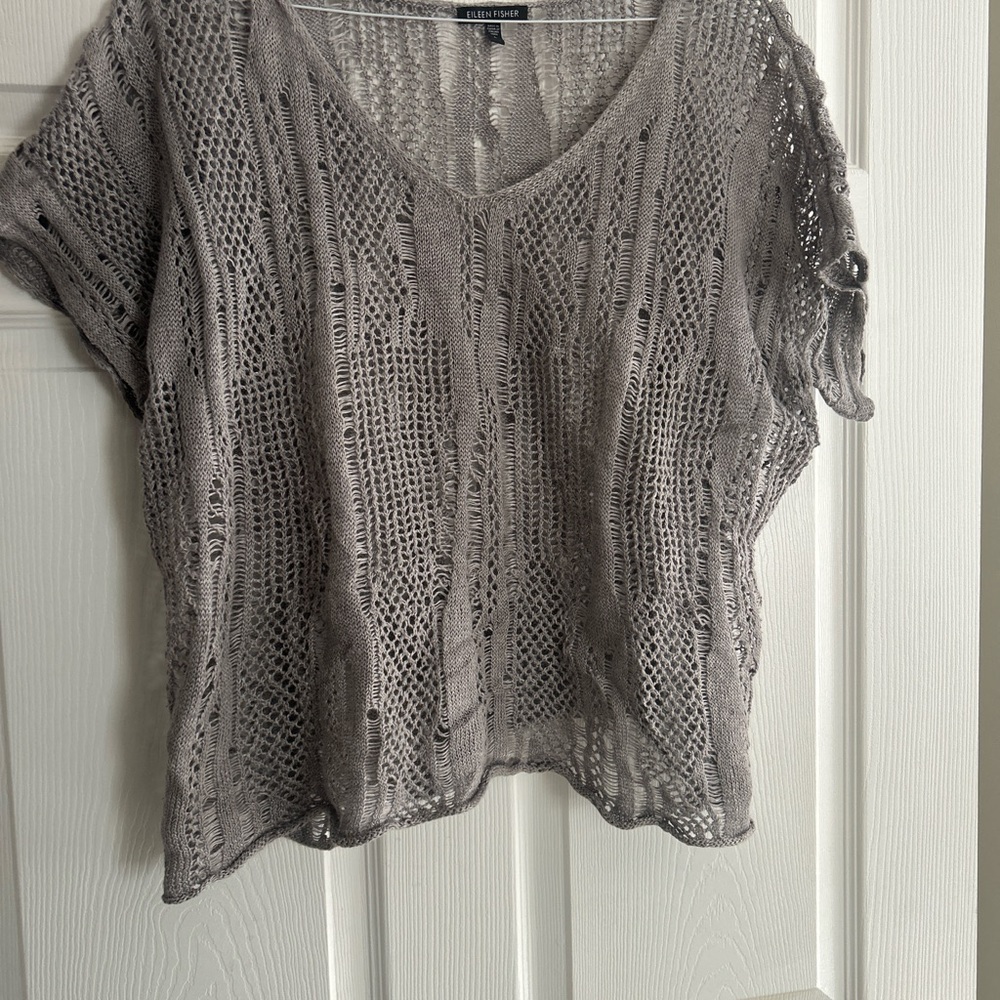 Eileen Fisher Gray Cropped V-Neck Sweater